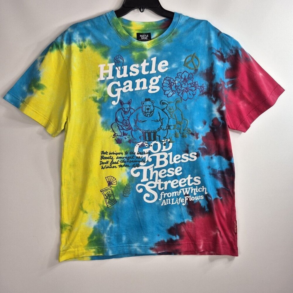 Hustle Gang Men's Size XL Tie Dye Knit Crew Neck Short Sleeve Blue Red (54)